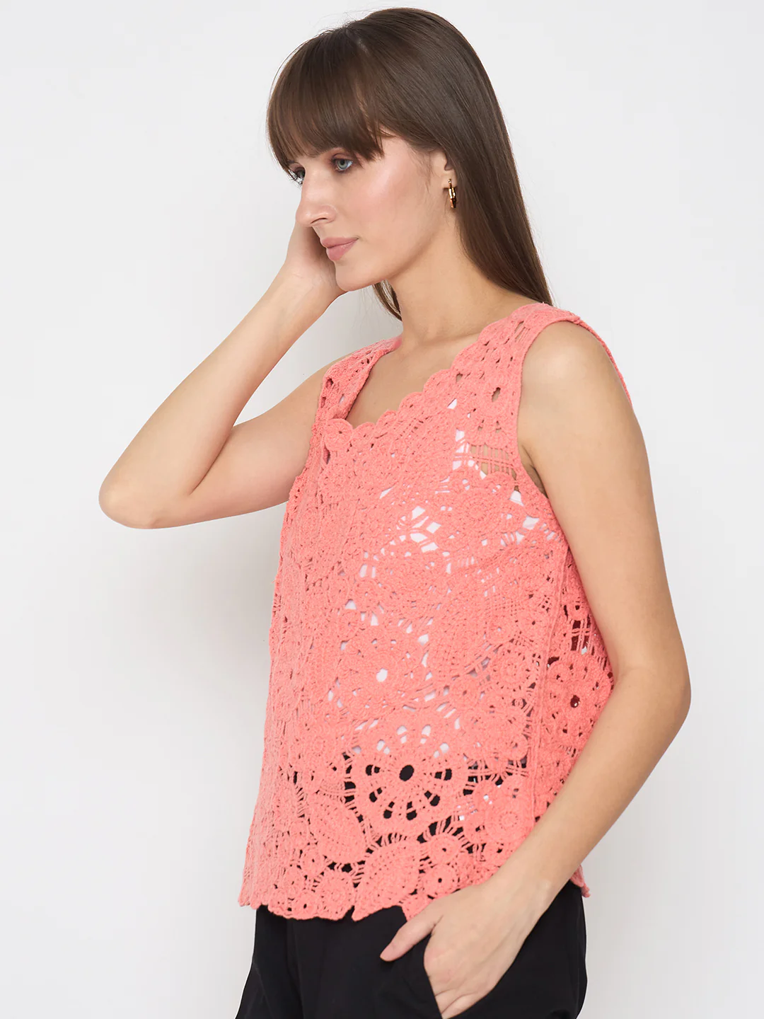 Madame Crochet Sleeveless Solid Coral Top - Image 5