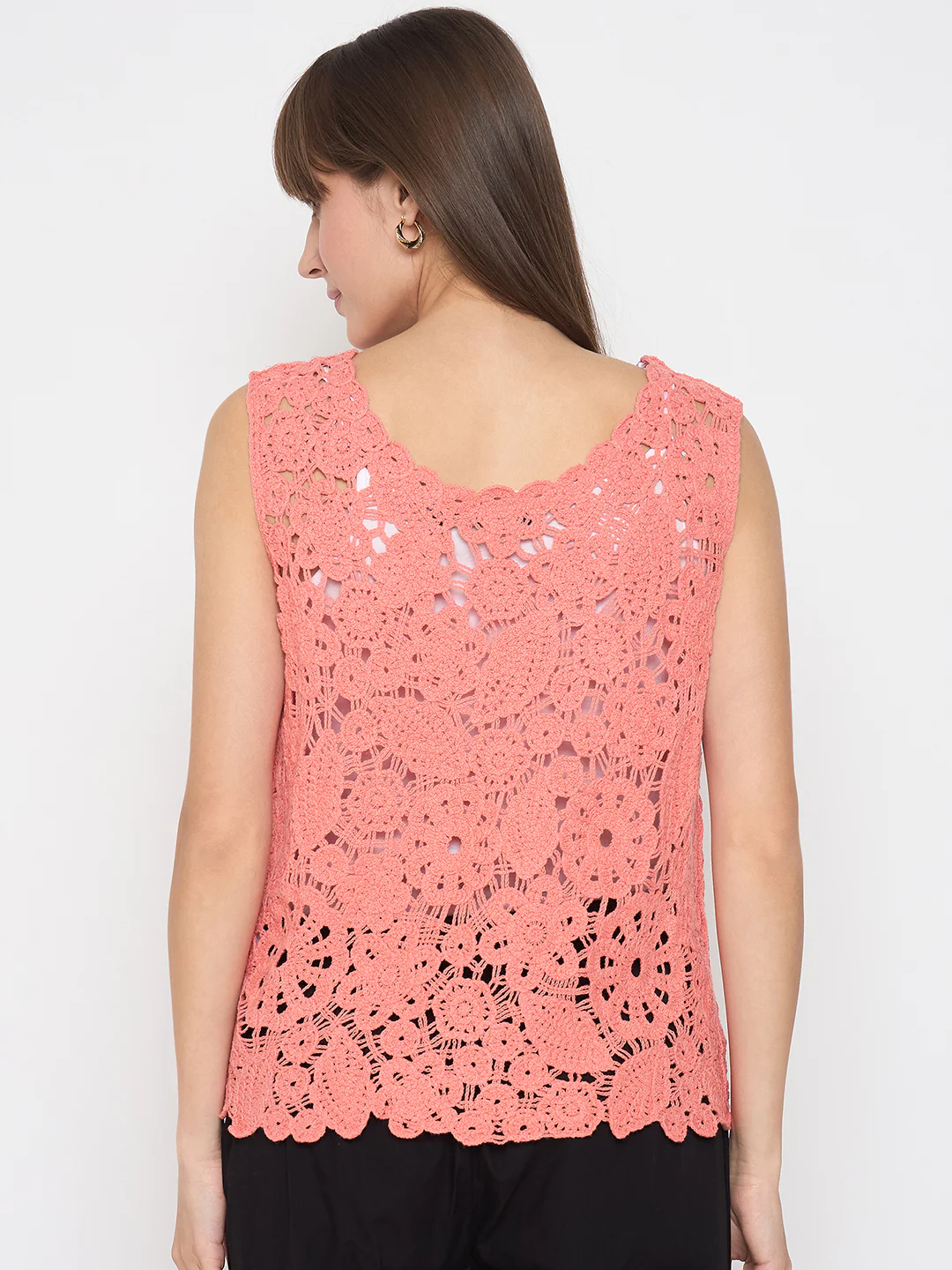 Madame Crochet Sleeveless Solid Coral Top - Image 6