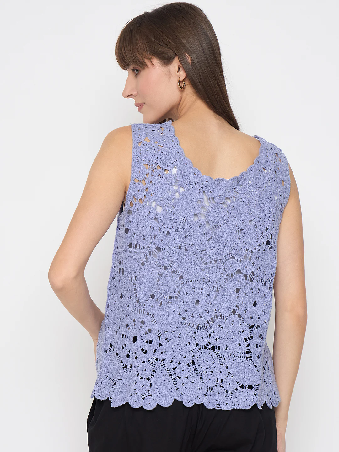 Madame Crochet Sleeveless Solid Powder Blue Top - Image 6