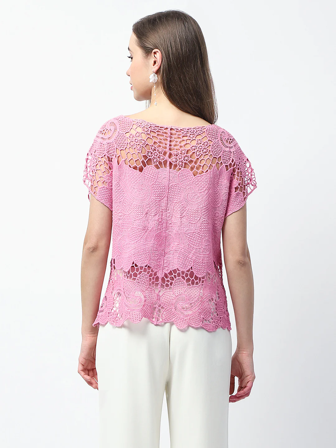 Madame Floral Crochet Pink Cotton Lace Top - Image 6