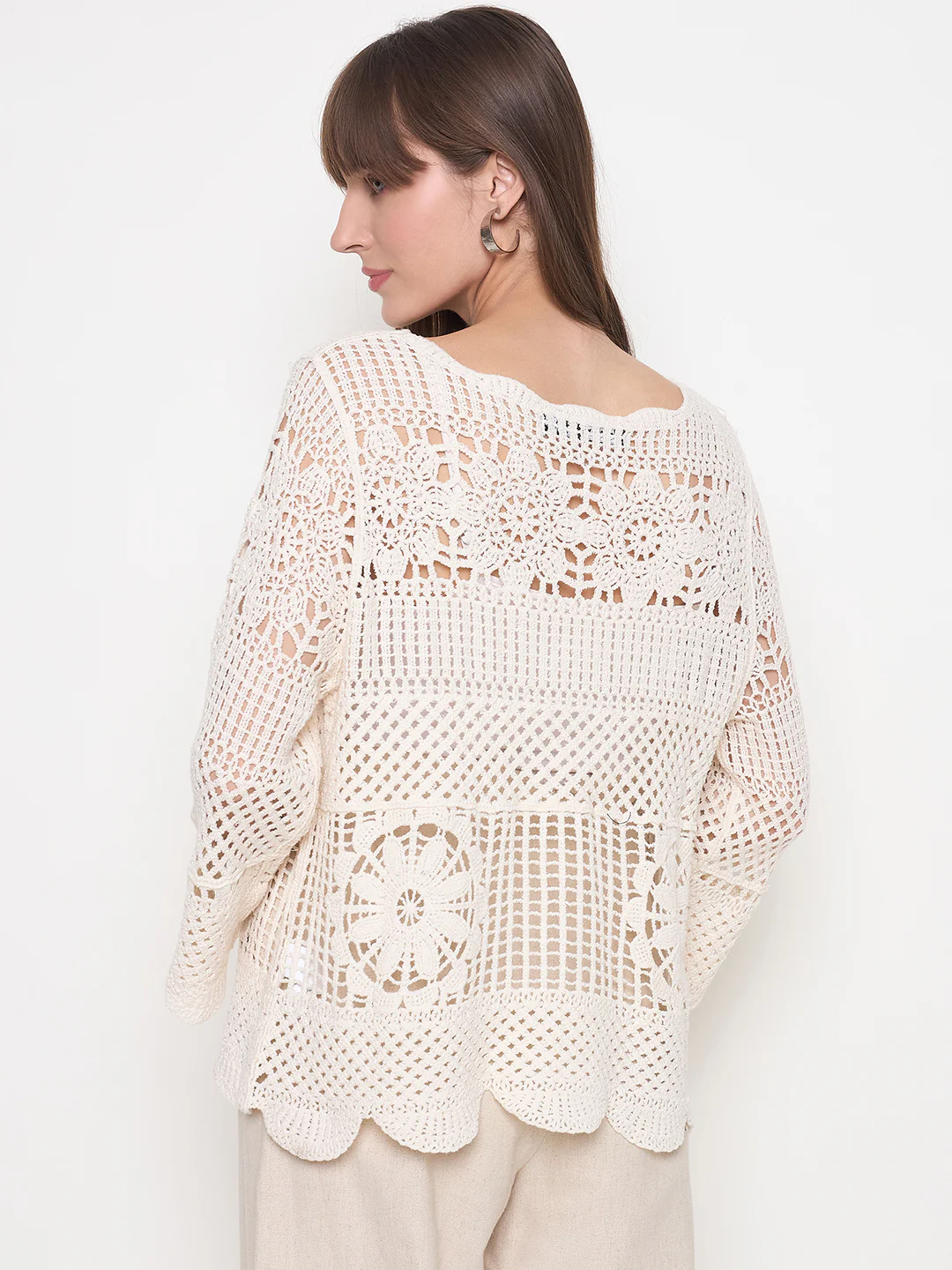 Madame Crochet Bell Sleeve Beige Knit Top - Image 6