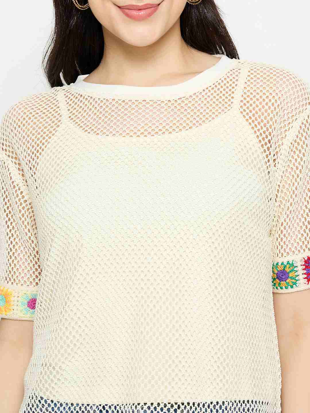 Madame Embroidered Semi Sheer Two Piece Ivory Top - Image 8