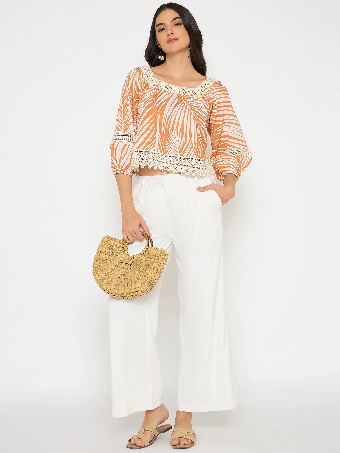 Madame Botanical Print Cotton Blend Warm Amber Top - Image 2