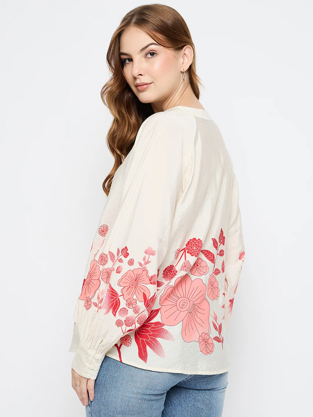 Madame Floral Print Rayon Blend Beige Top - Image 6