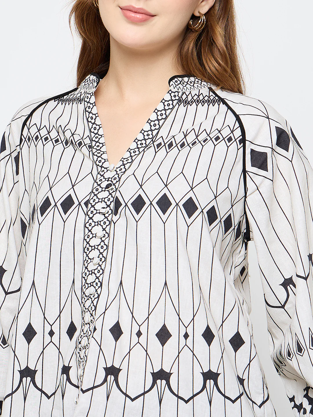 Madame Floral Print Cotton Blend Black Top - Image 7