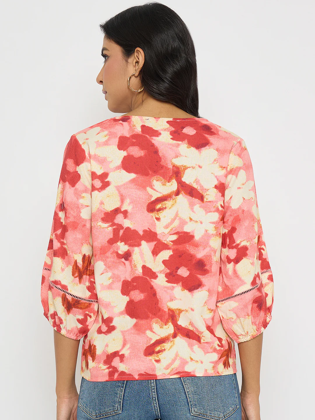 Madame Floral Print Square Neck Coral Top - Image 6