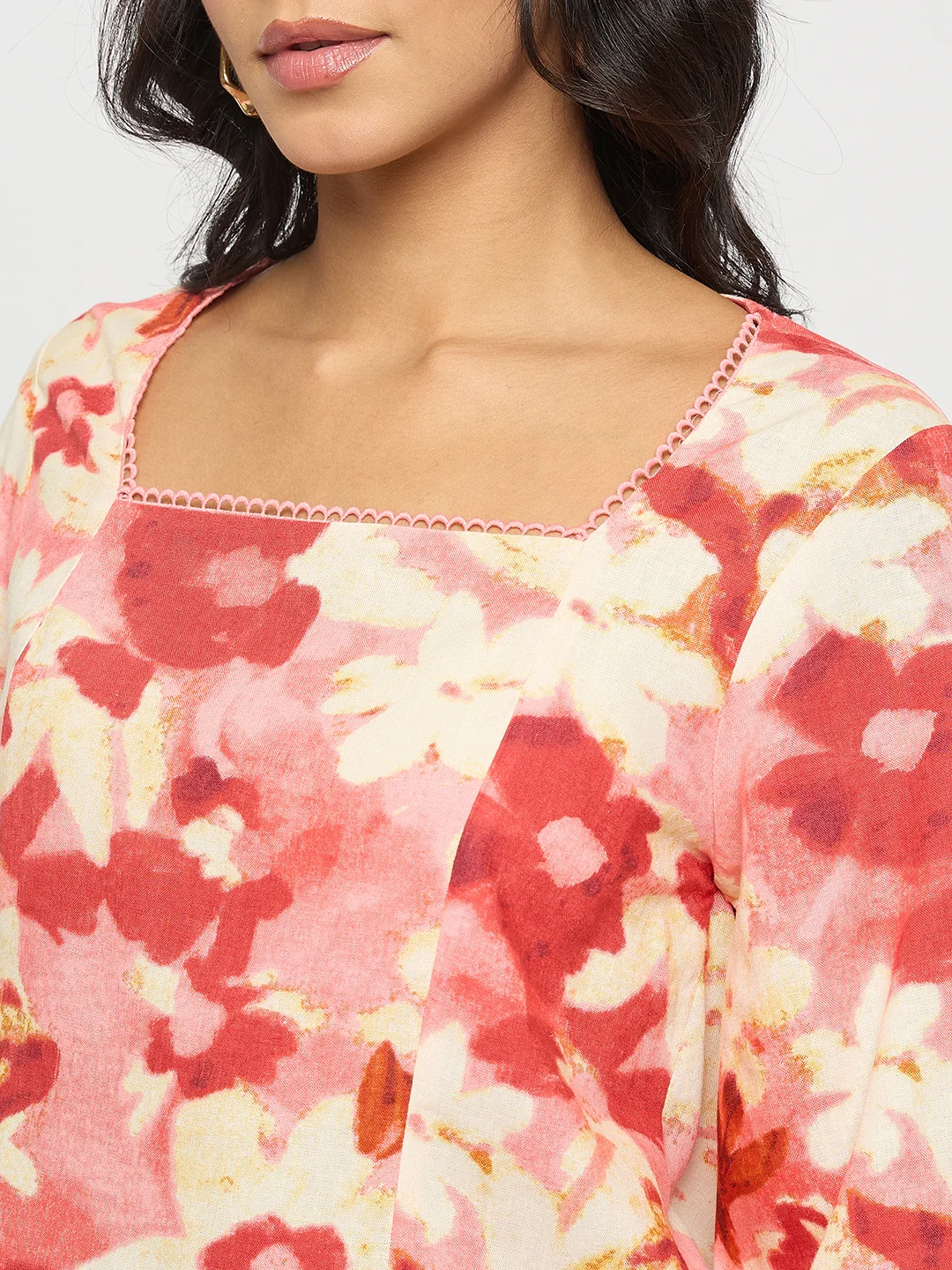 Madame Floral Print Square Neck Coral Top - Image 7