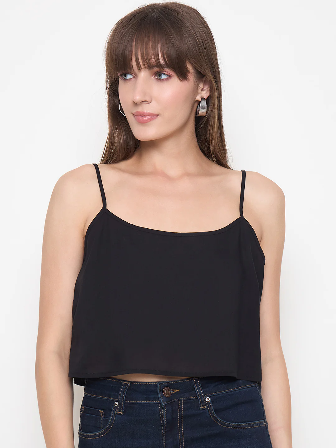 Madame Floral Embroidered Tie-Front Black Crop Top - Image 6