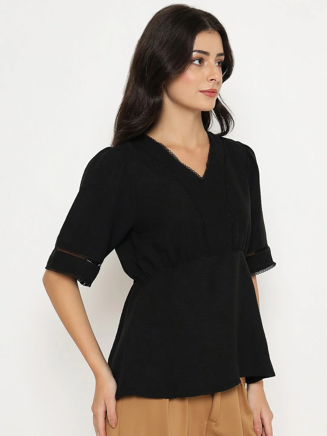 Madame V Neck Black Peplum Top - Image 4