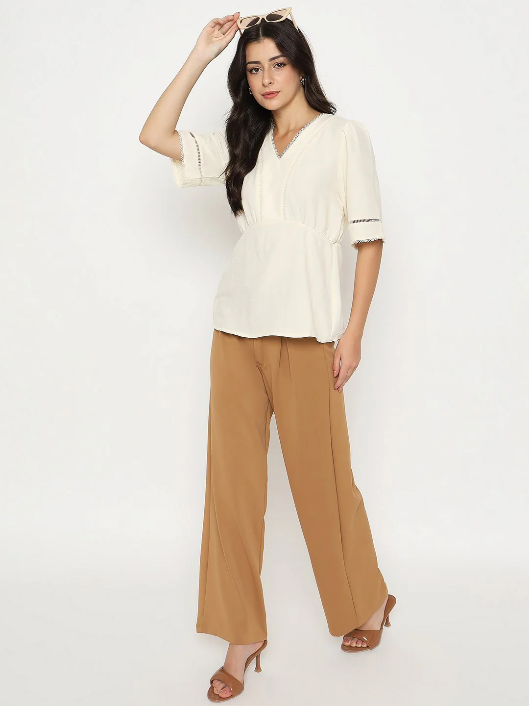 Madame V Neck Off White Peplum Top - Image 2