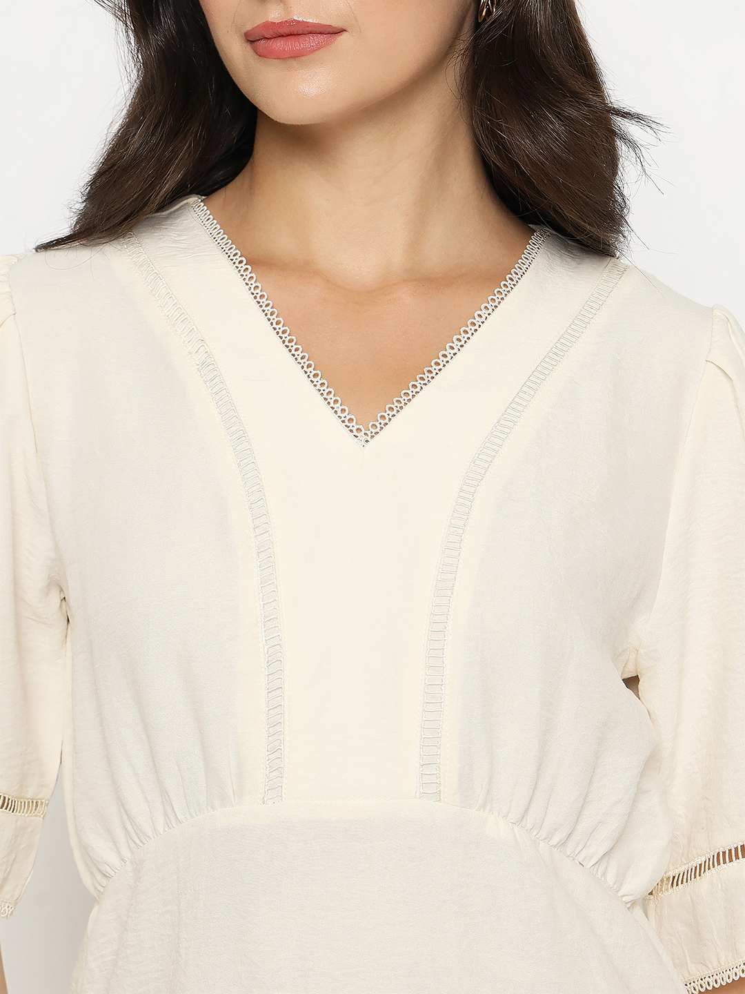 Madame V Neck Off White Peplum Top - Image 7