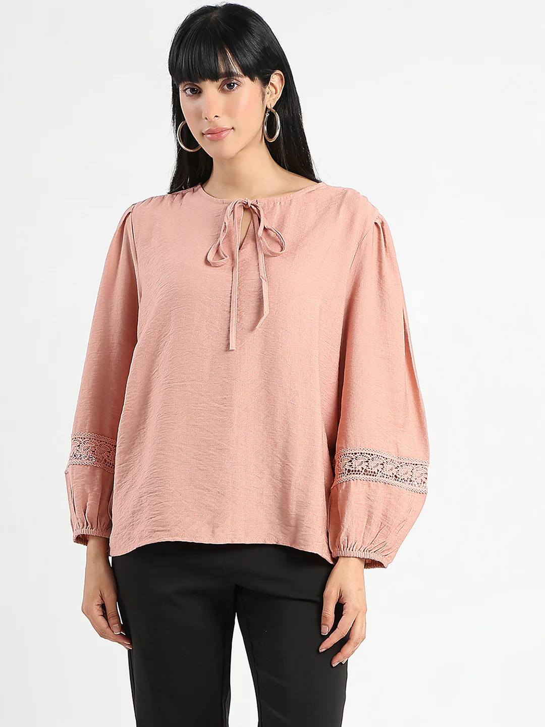 Madame Tie Neck Blush Pink Rayon Blend Top - Image 3