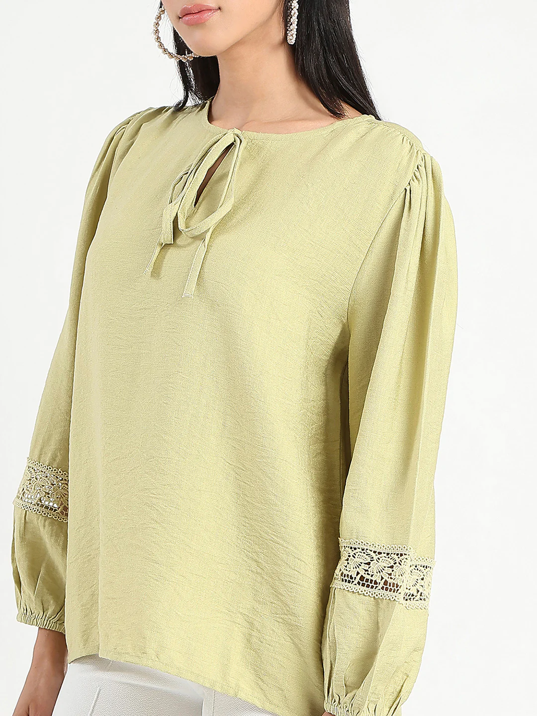 Madame Tie Neck Green Rayon Blend Top - Image 7