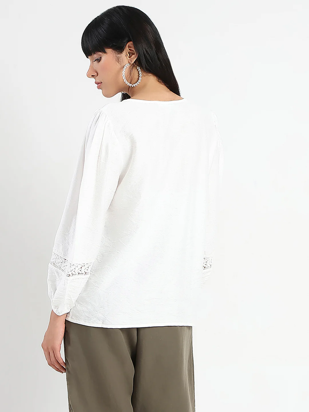 Madame Tie Neck Off White Rayon Blend Top - Image 6