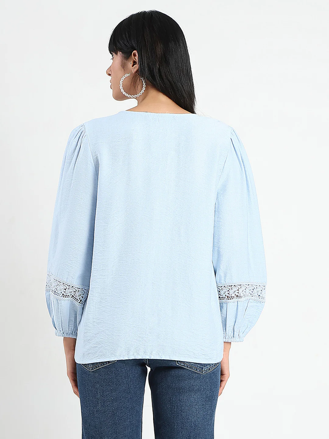 Madame Tie Neck Powder Blue Rayon Blend Top - Image 6