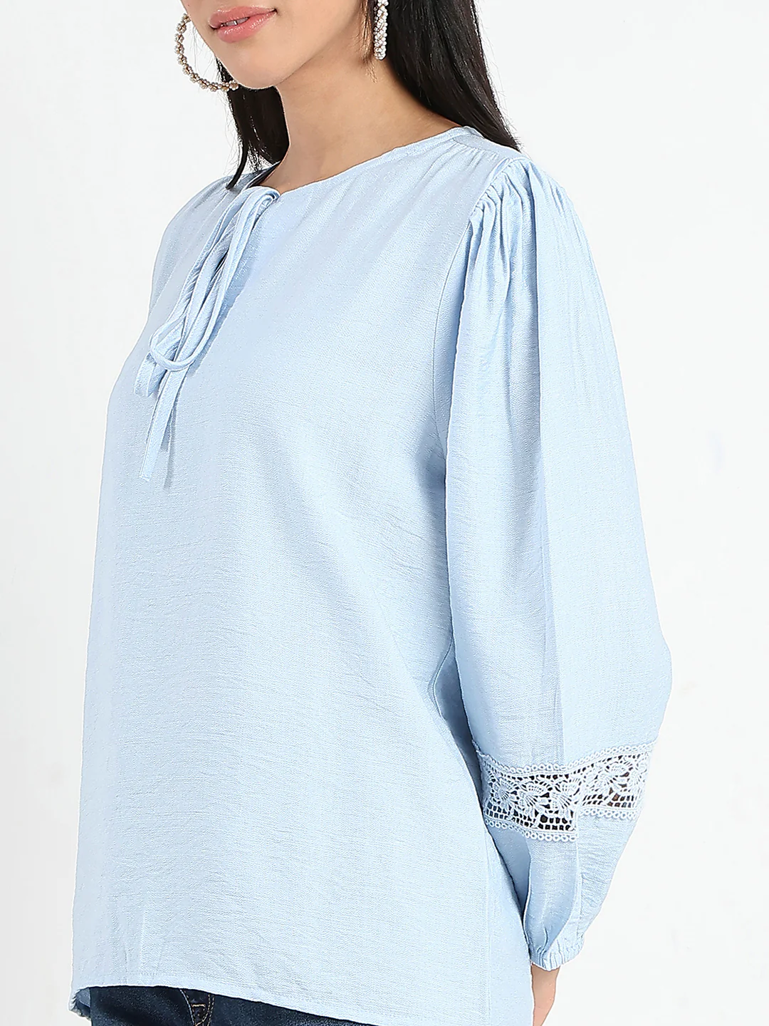Madame Tie Neck Powder Blue Rayon Blend Top - Image 7
