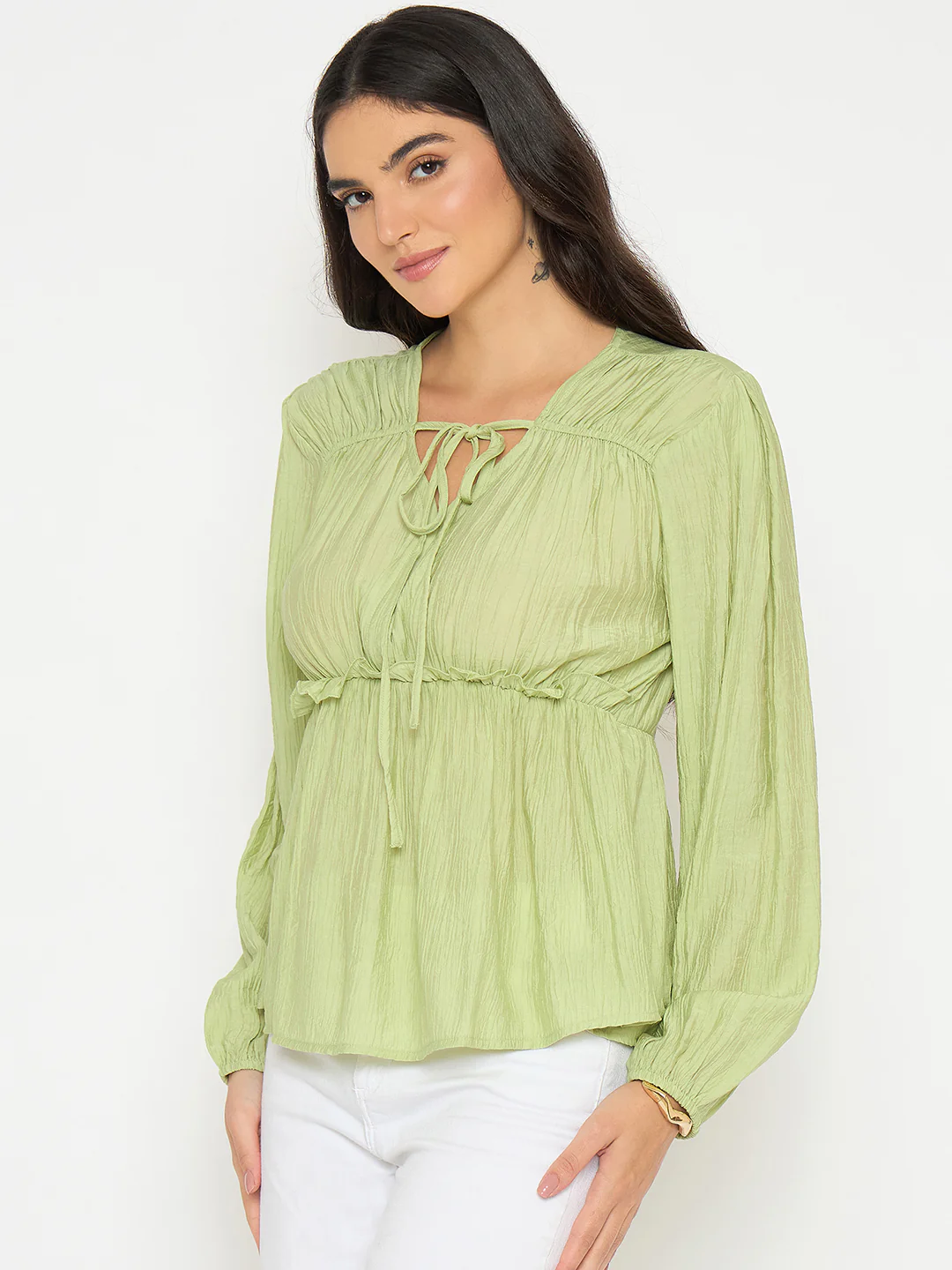 Madame Cinch Waist Apple Green Peplum Top - Image 5