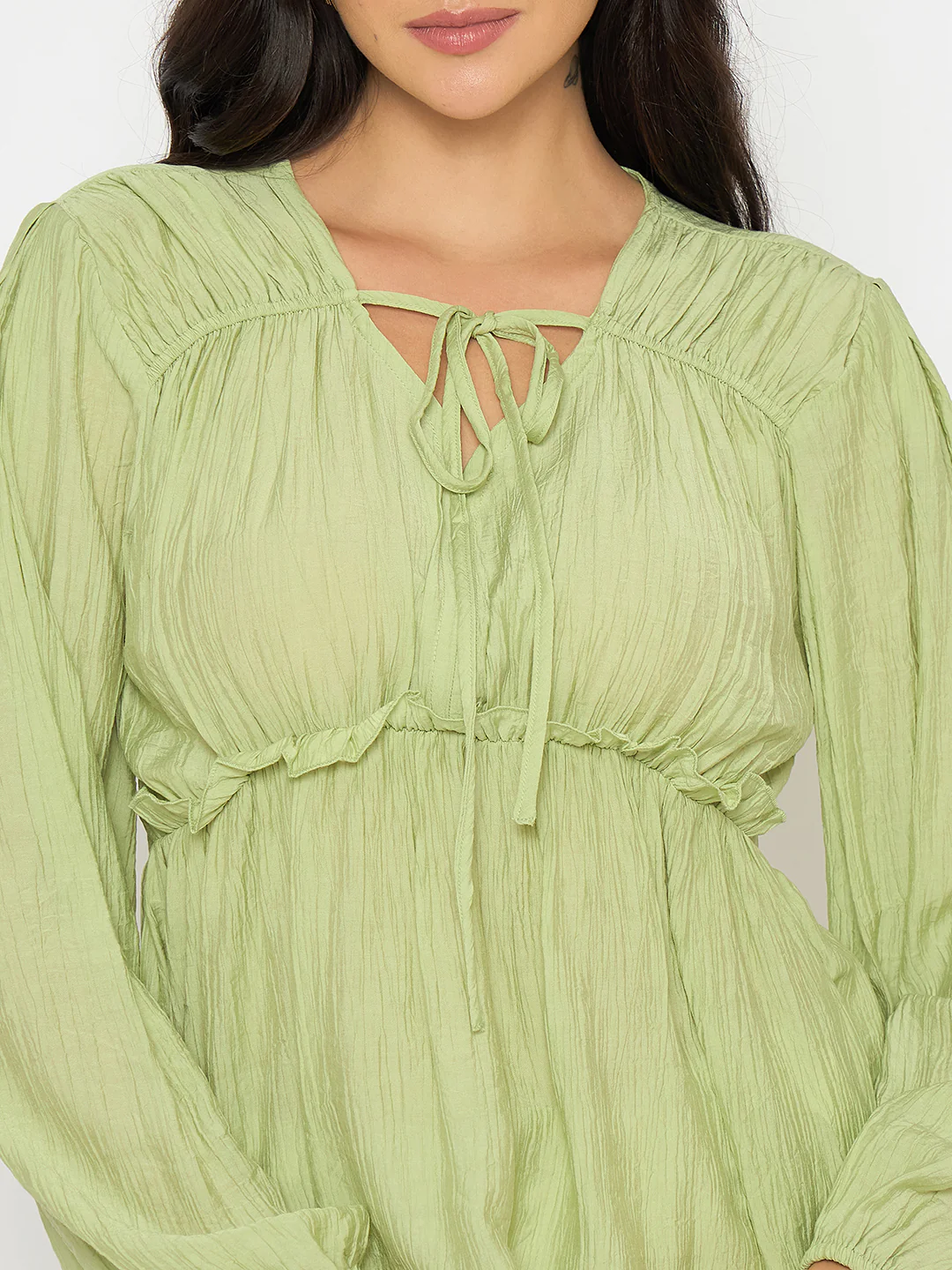 Madame Cinch Waist Apple Green Peplum Top - Image 7