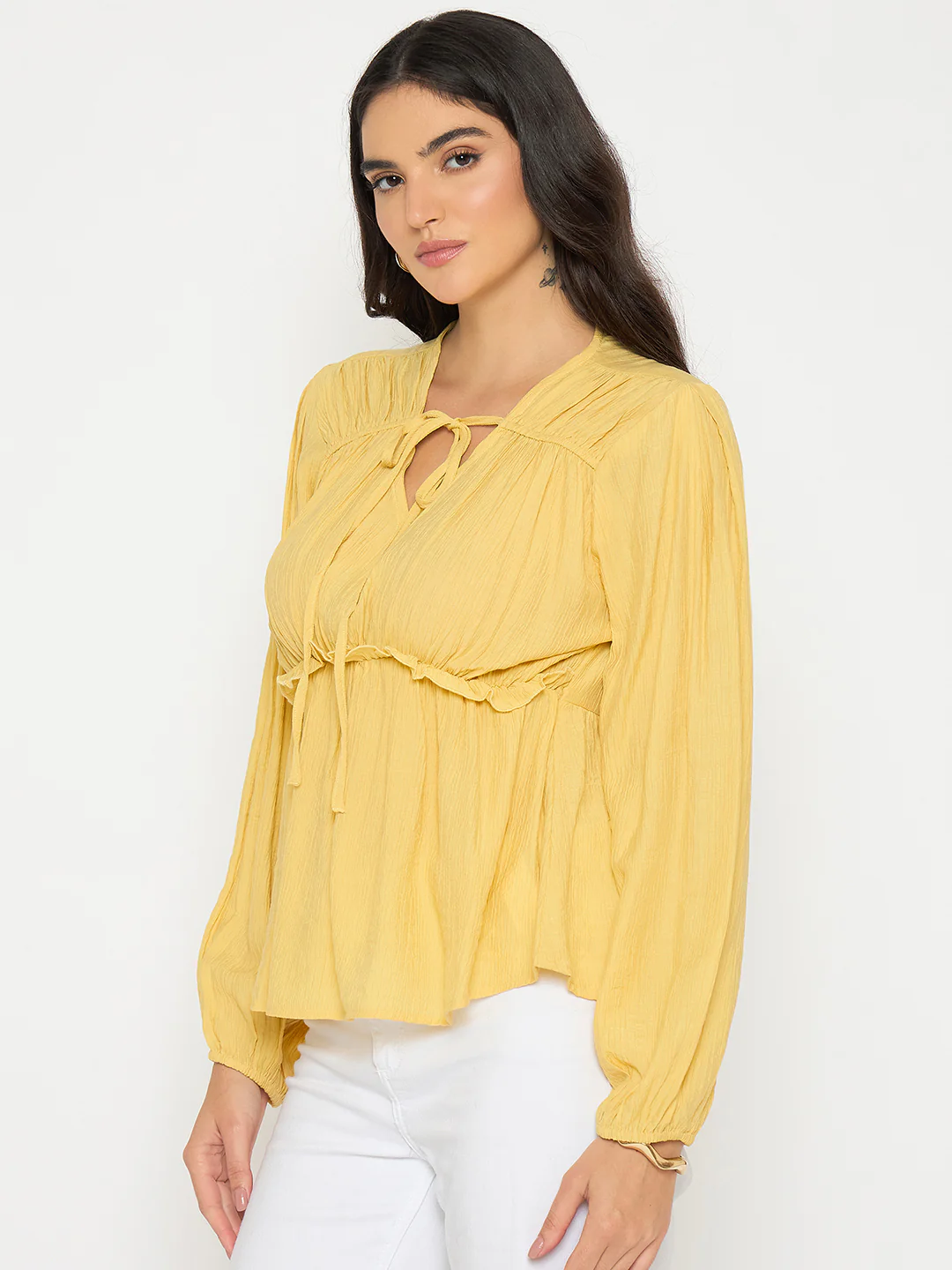 Madame Cinch Waist Yellow Peplum Top - Image 5