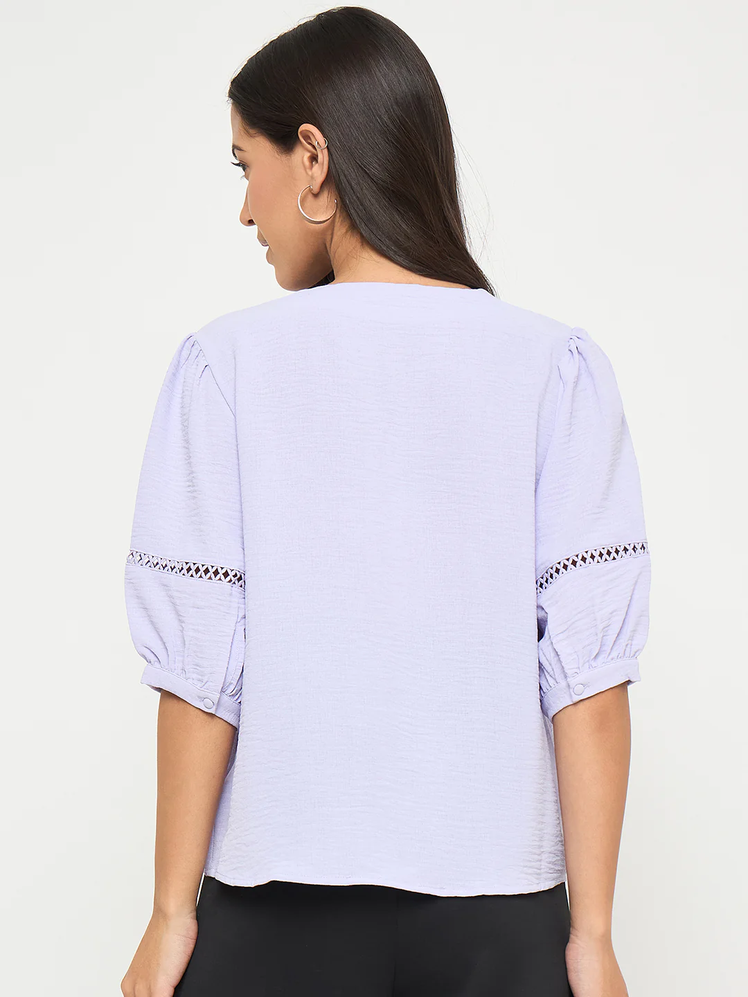 Madame Lace Detailed V-Neck Solid Lilac Knit Top - Image 6