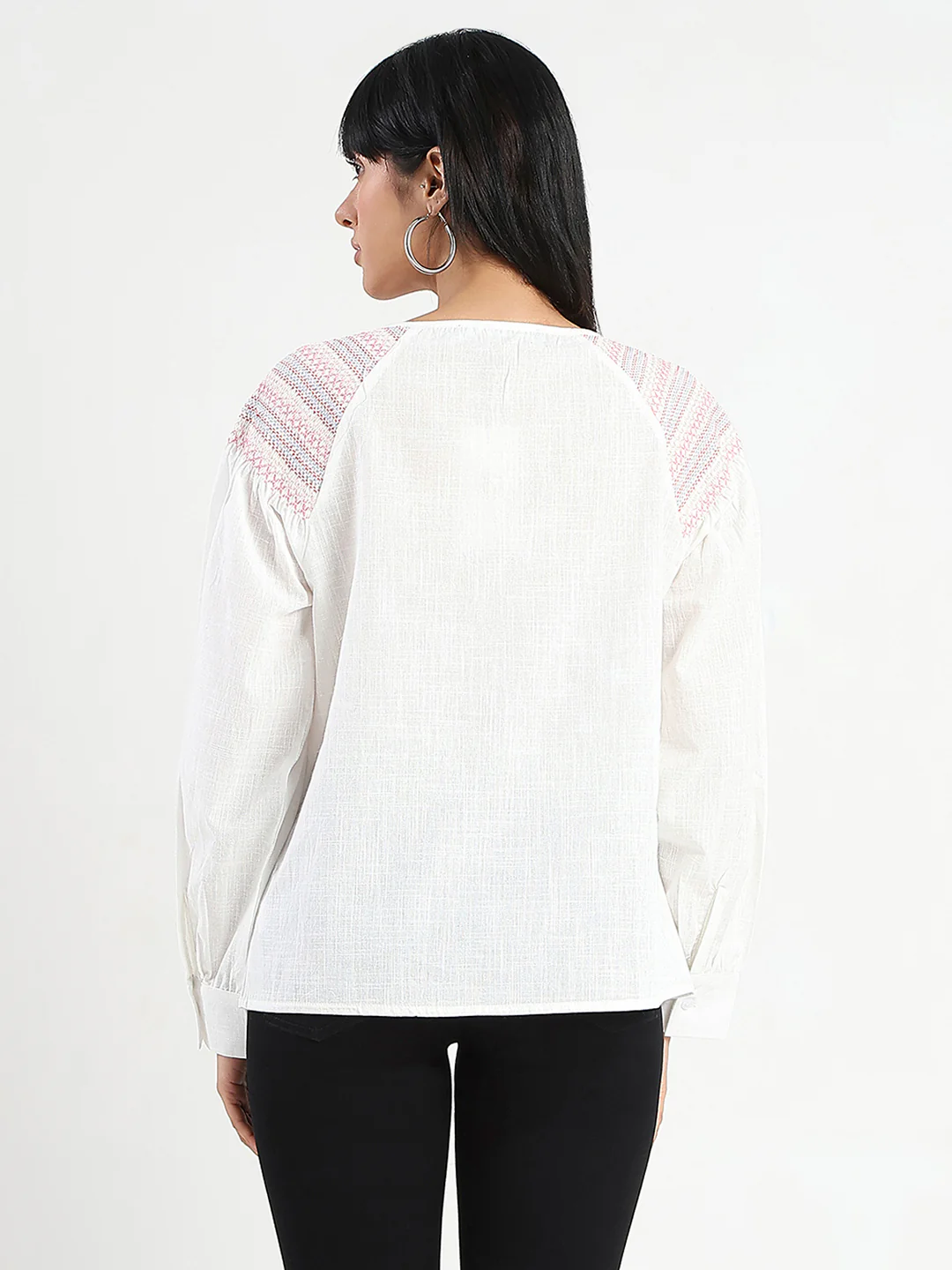 Madame Tie Neck Cotton Blend White Top - Image 6