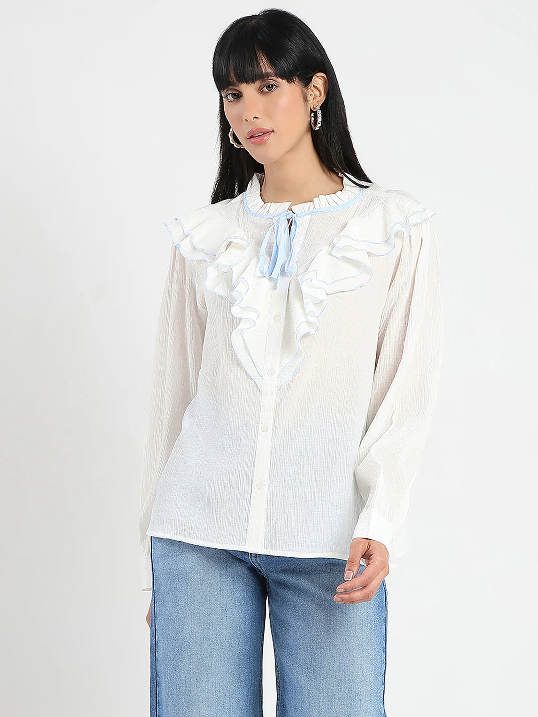 Madame Contrast Boning Blue Nylon Blend Shirt