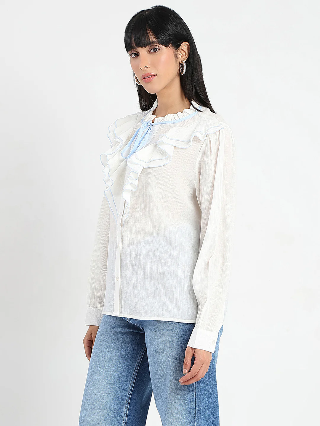 Madame Contrast Boning Blue Nylon Blend Shirt - Image 2