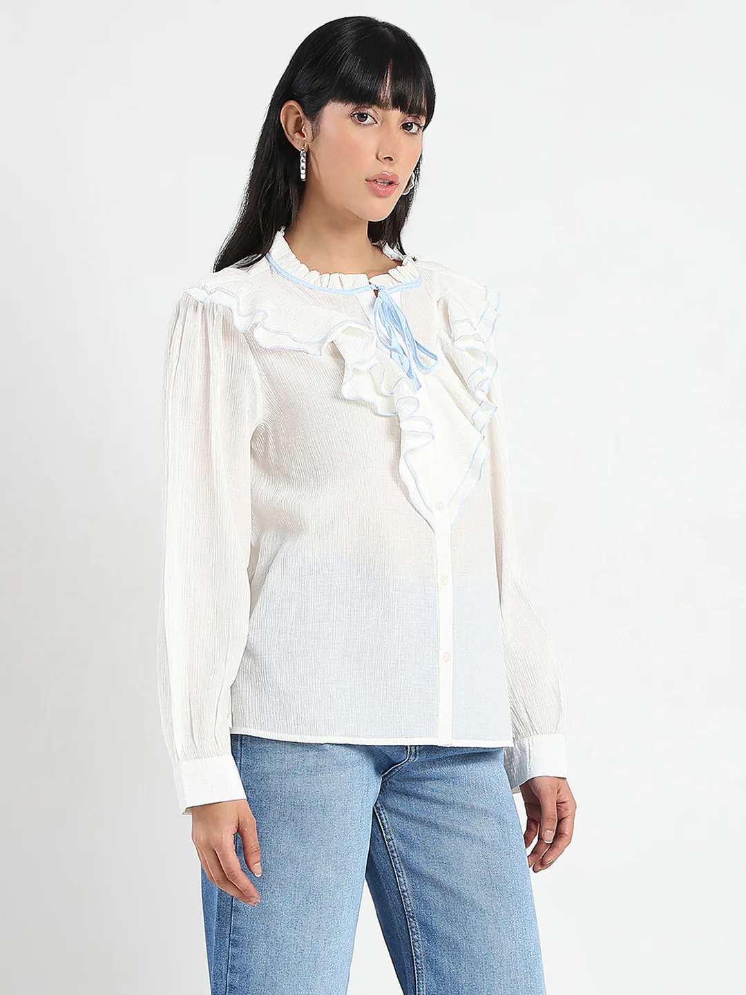 Madame Contrast Boning Blue Nylon Blend Shirt - Image 3