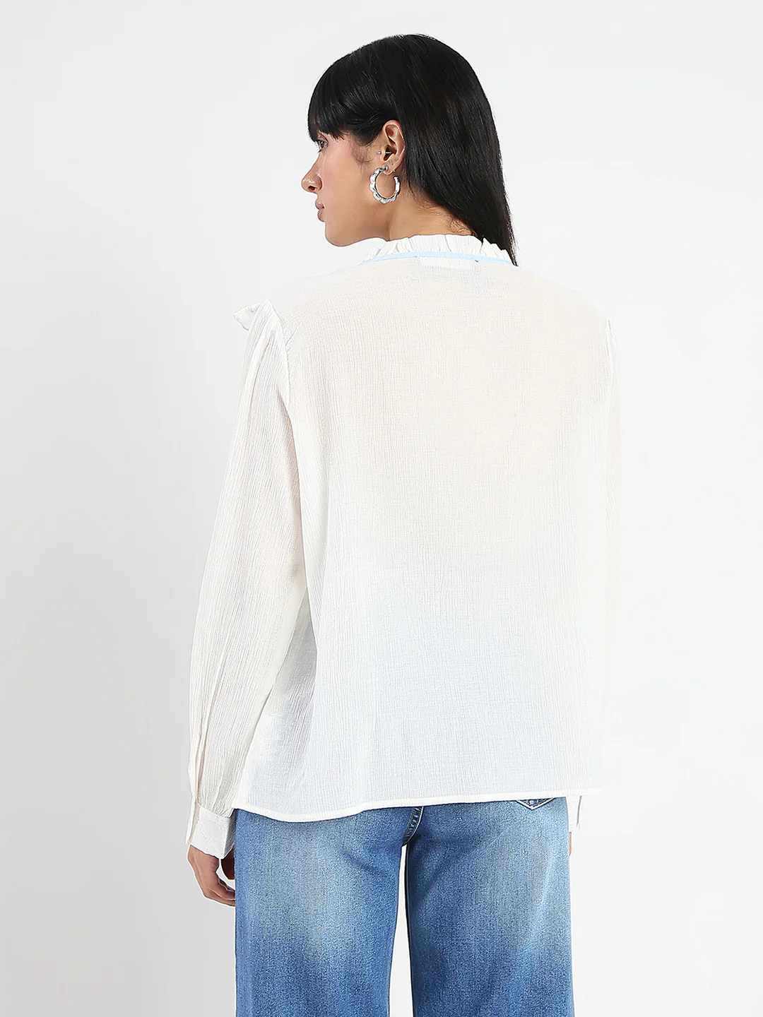 Madame Contrast Boning Blue Nylon Blend Shirt - Image 4