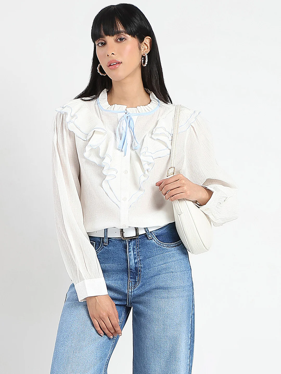Madame Contrast Boning Blue Nylon Blend Shirt - Image 6