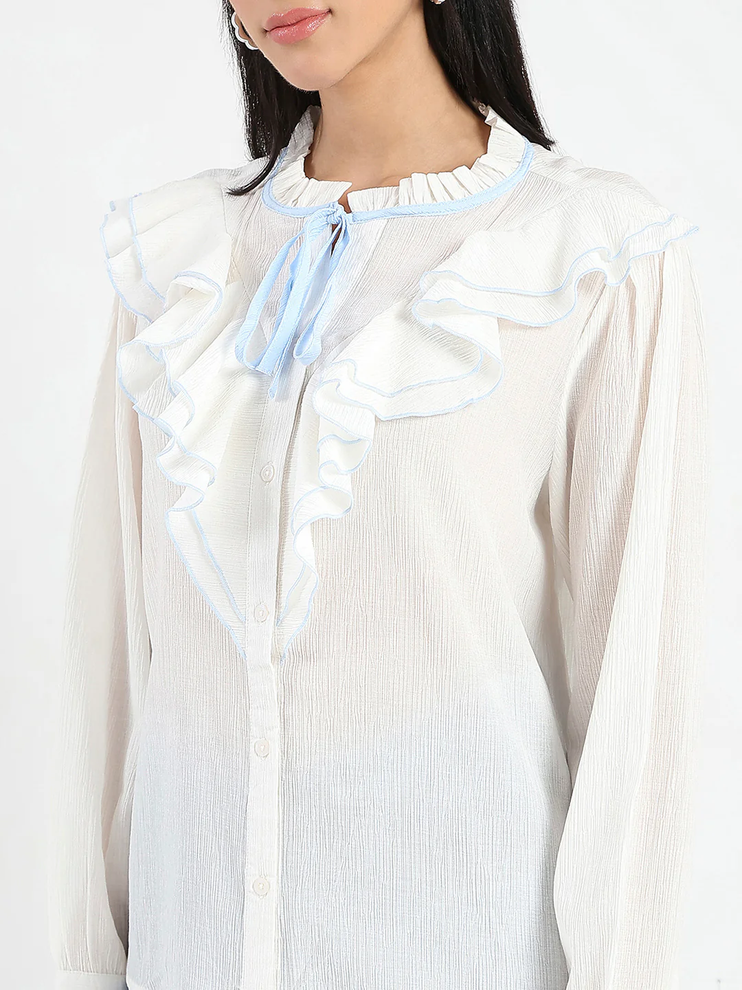 Madame Contrast Boning Blue Nylon Blend Shirt - Image 7