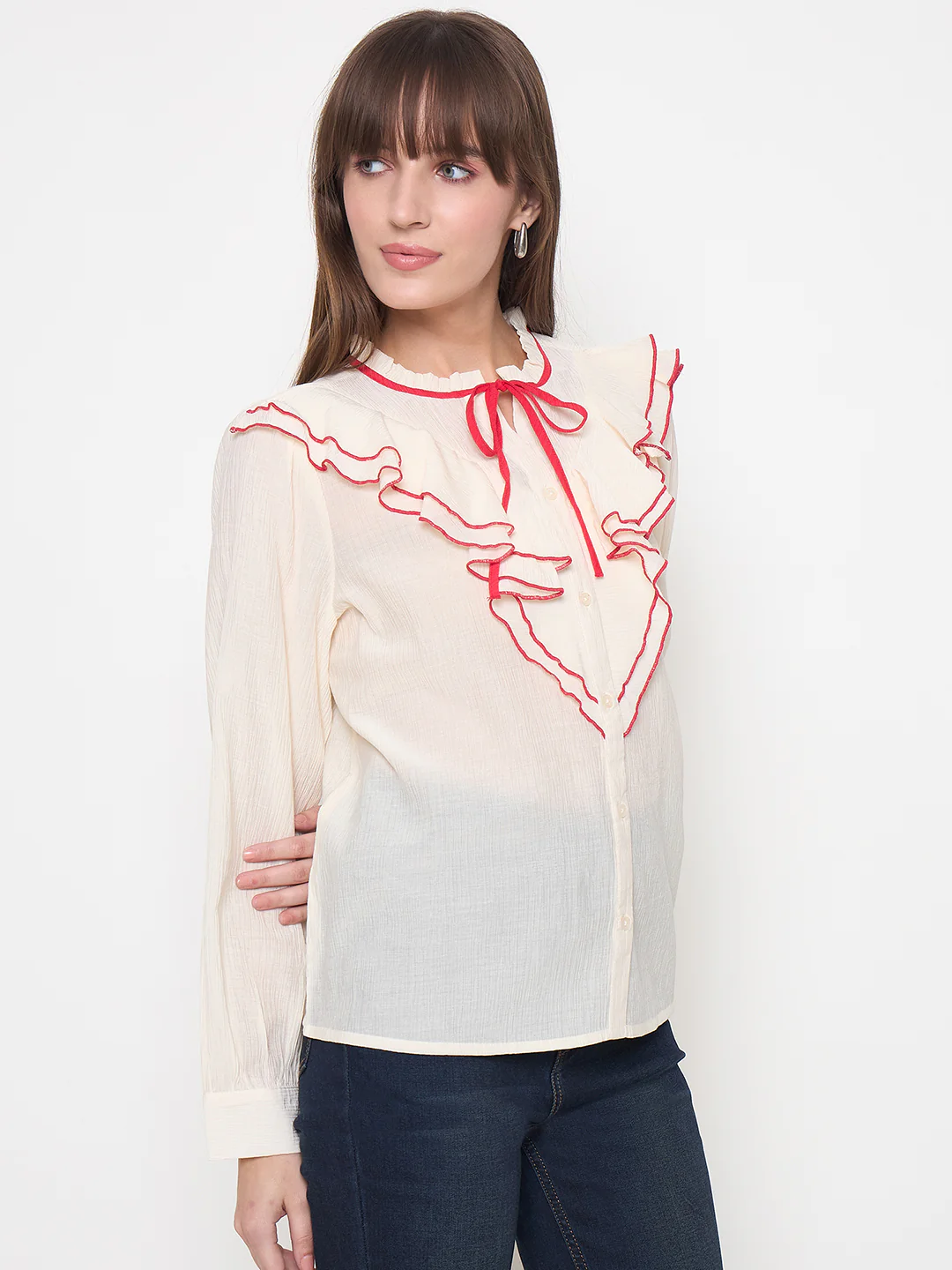 Madame Nylon Viscose Contrast Boning Red Top - Image 4