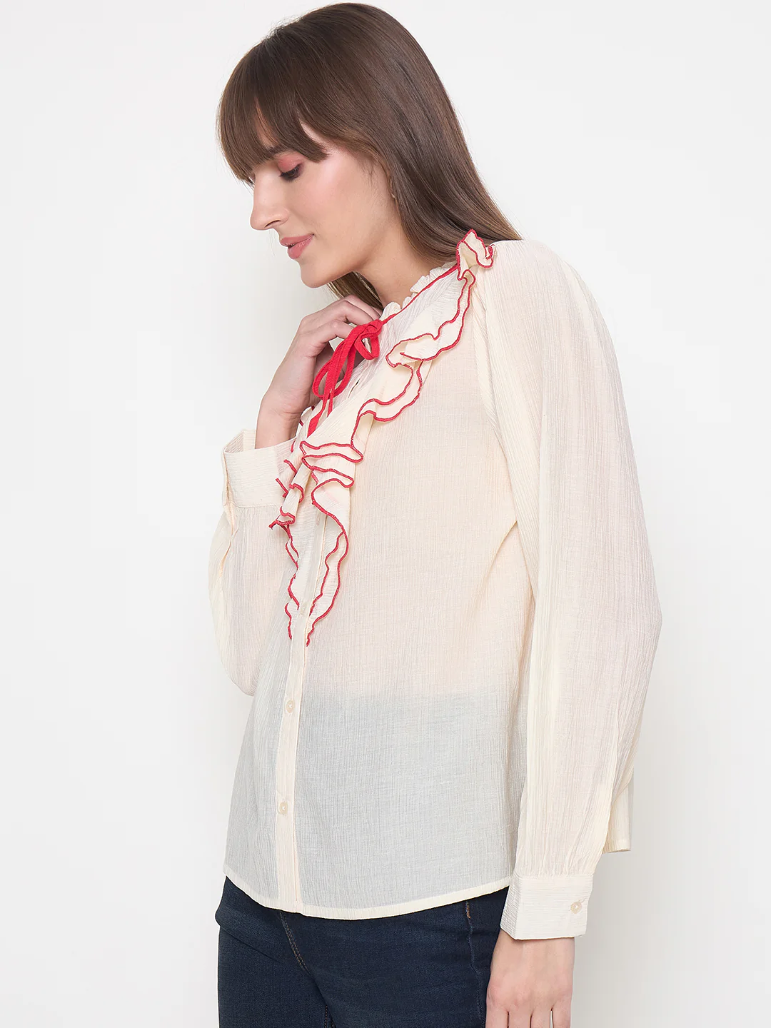 Madame Nylon Viscose Contrast Boning Red Top - Image 5