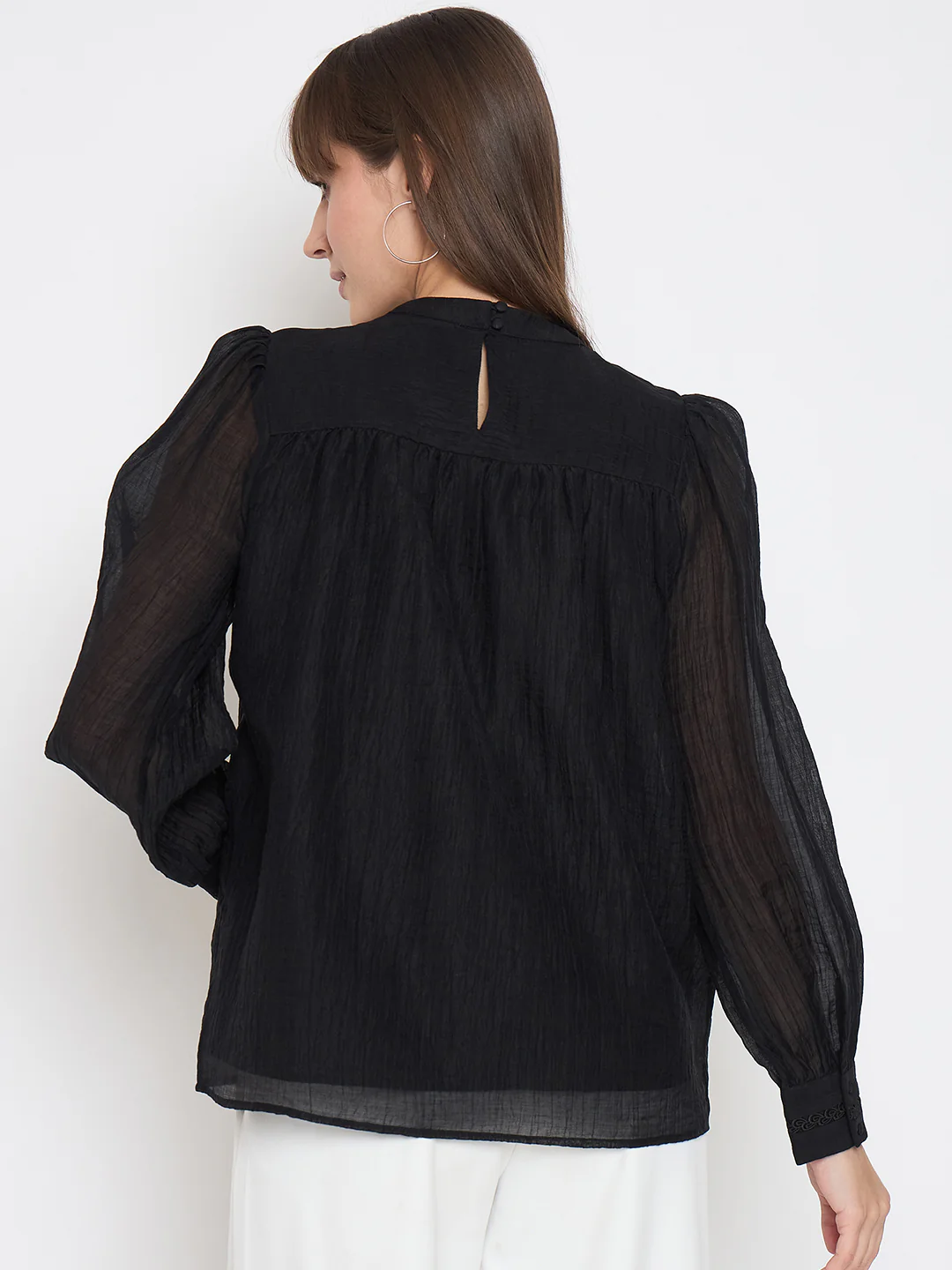Madame Nylon Blend Pleat Detailed Black Top - Image 6