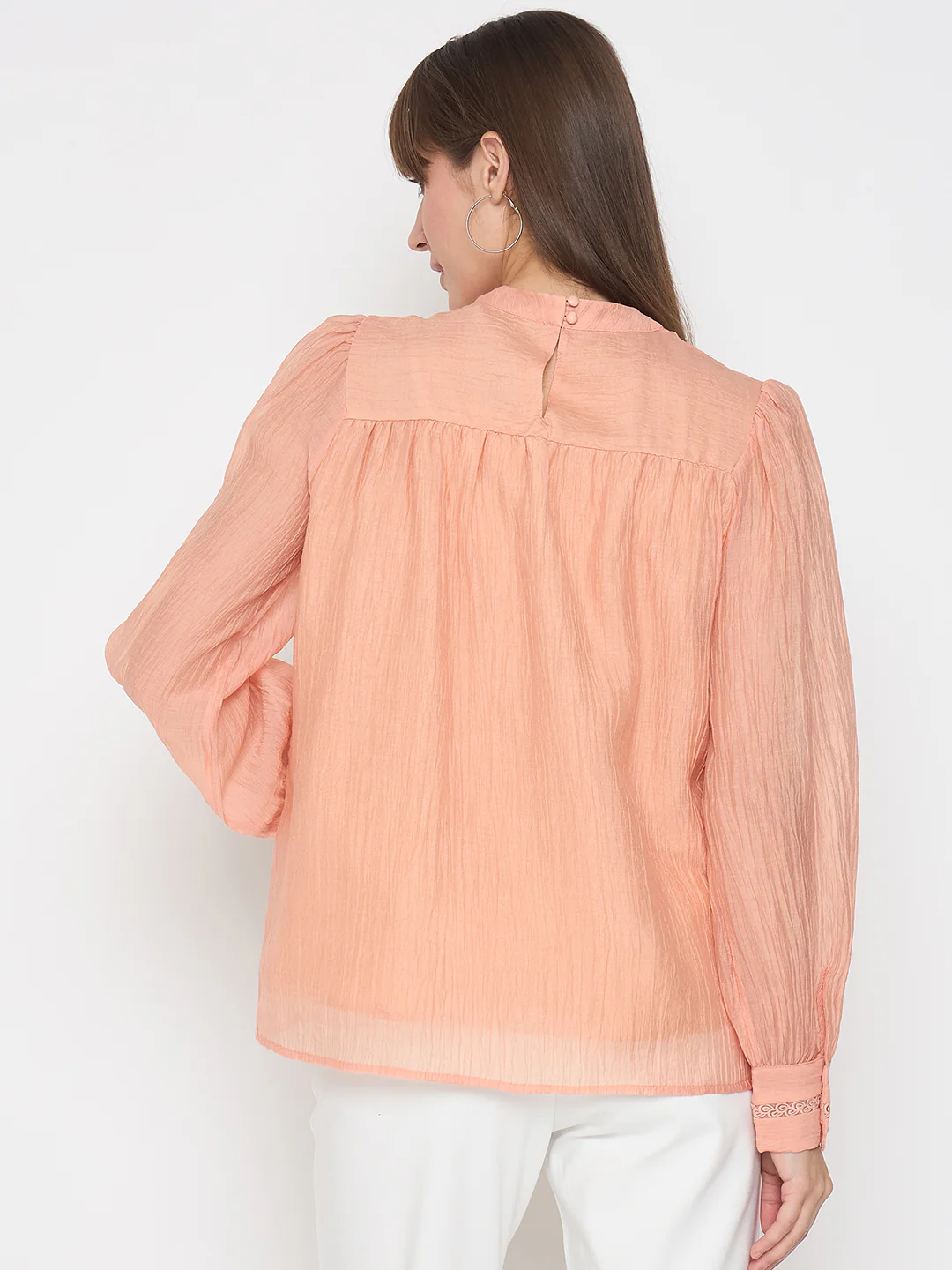 Madame Nylon Blend Pleat Detailed Peach Top - Image 6