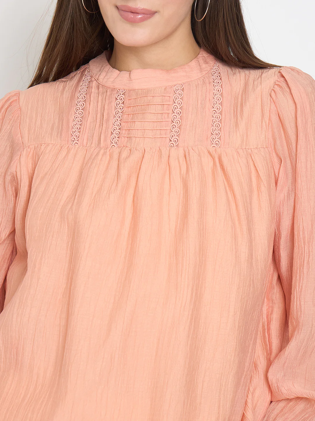 Madame Nylon Blend Pleat Detailed Peach Top - Image 7