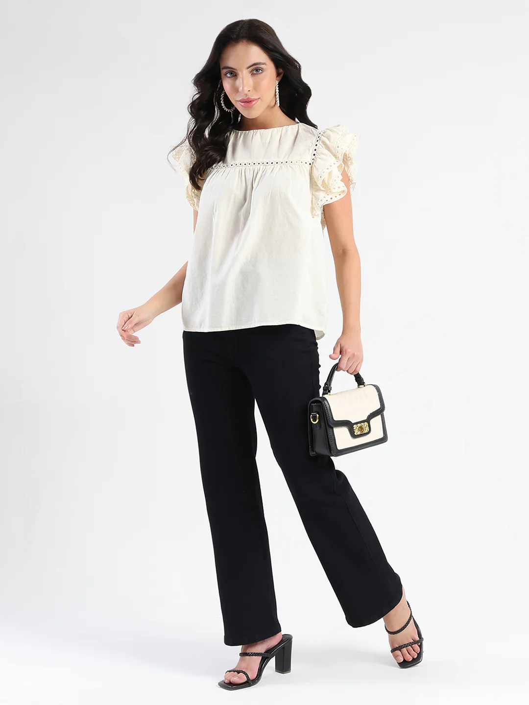 Madame Lace Inserted Off White Cotton Top - Image 2