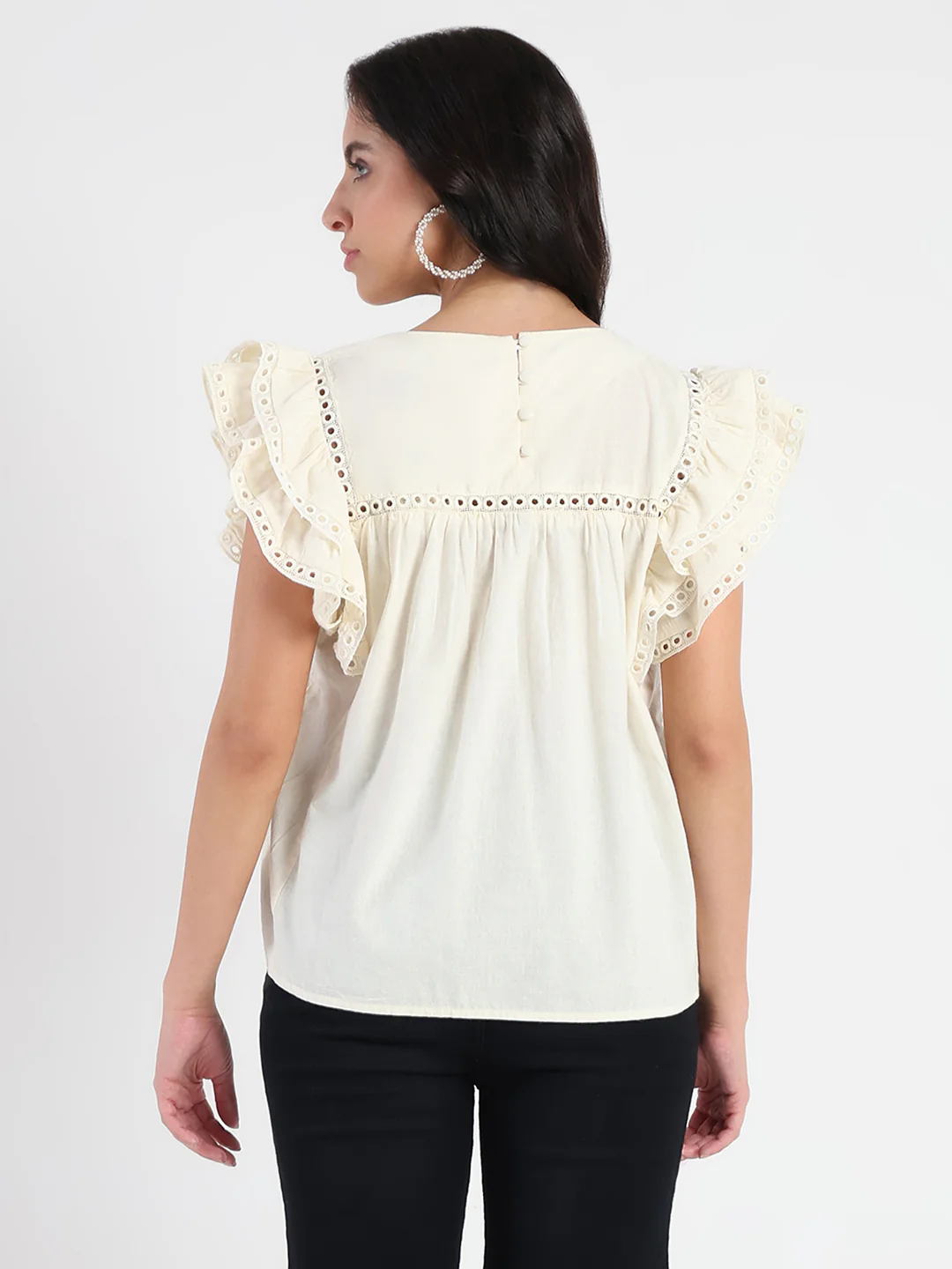 Madame Lace Inserted Off White Cotton Top - Image 6