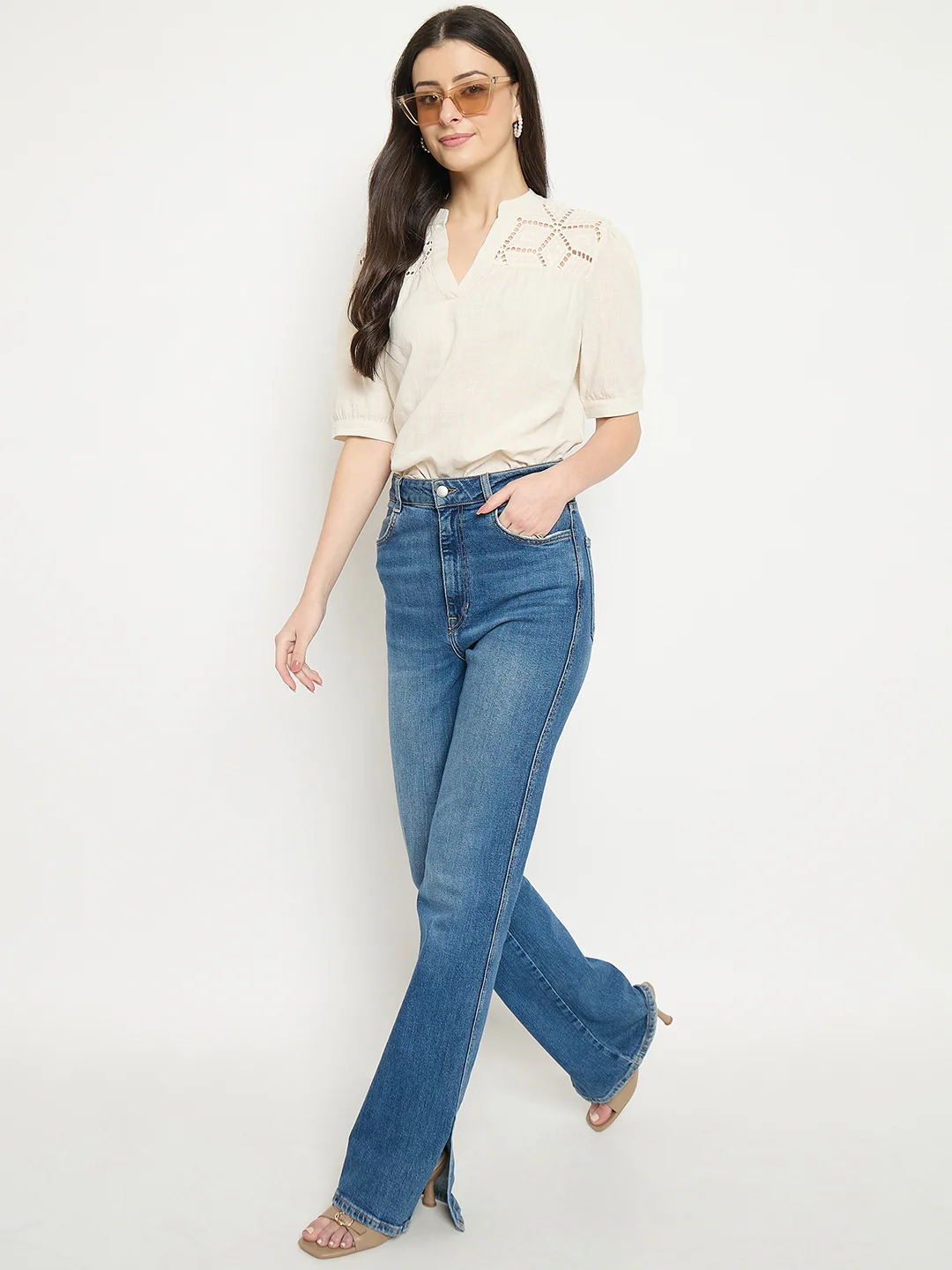 Madame Off White Cotton Schiffli Top - Image 3