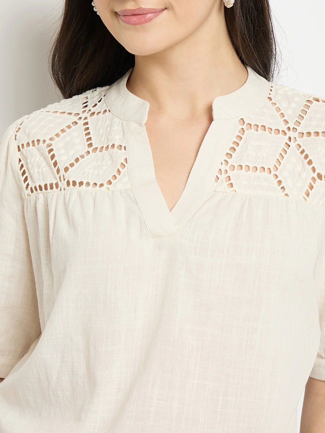 Madame Off White Cotton Schiffli Top - Image 7