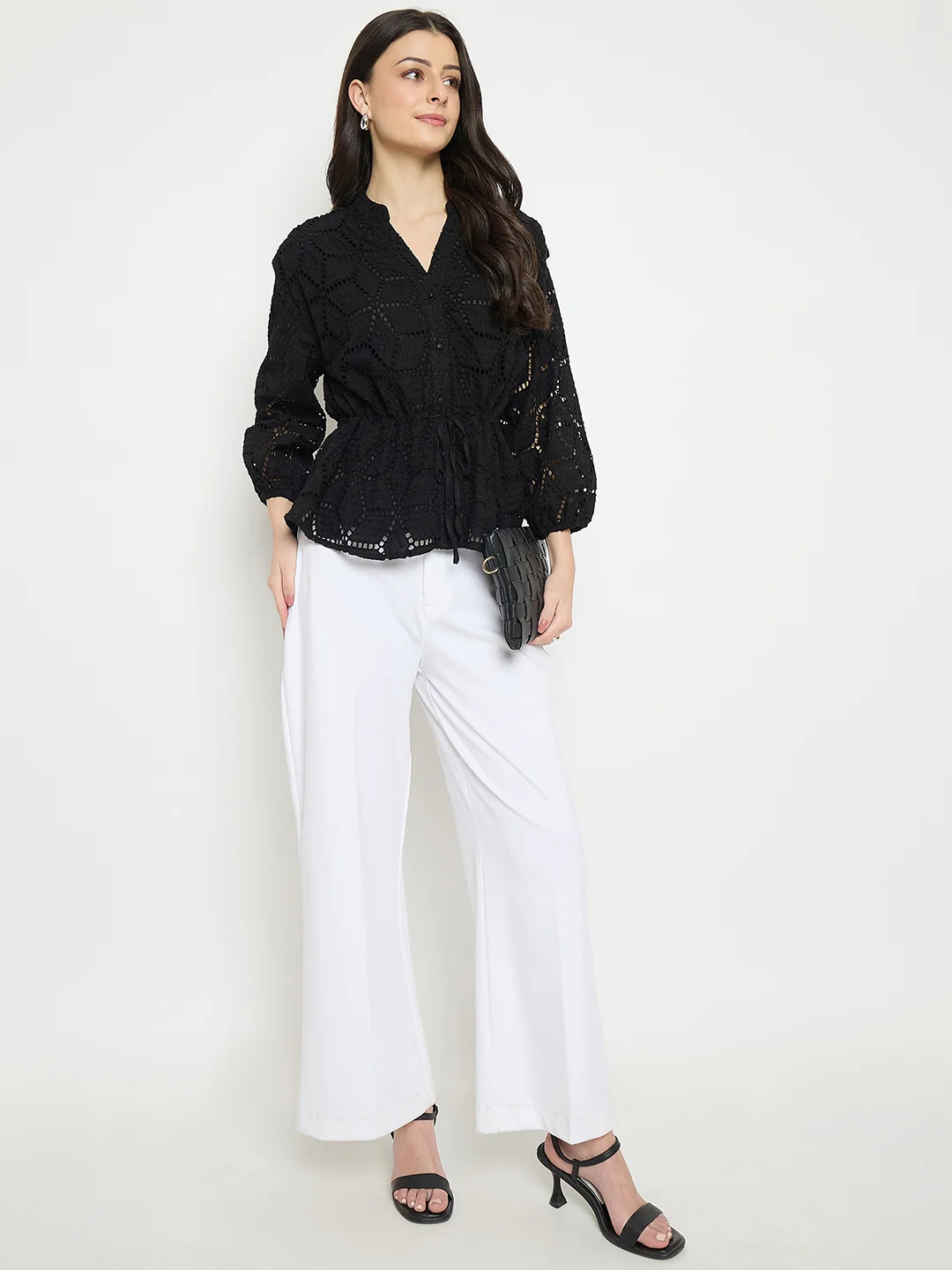 Madame Black Cotton Schiffli Peplum Top - Image 3