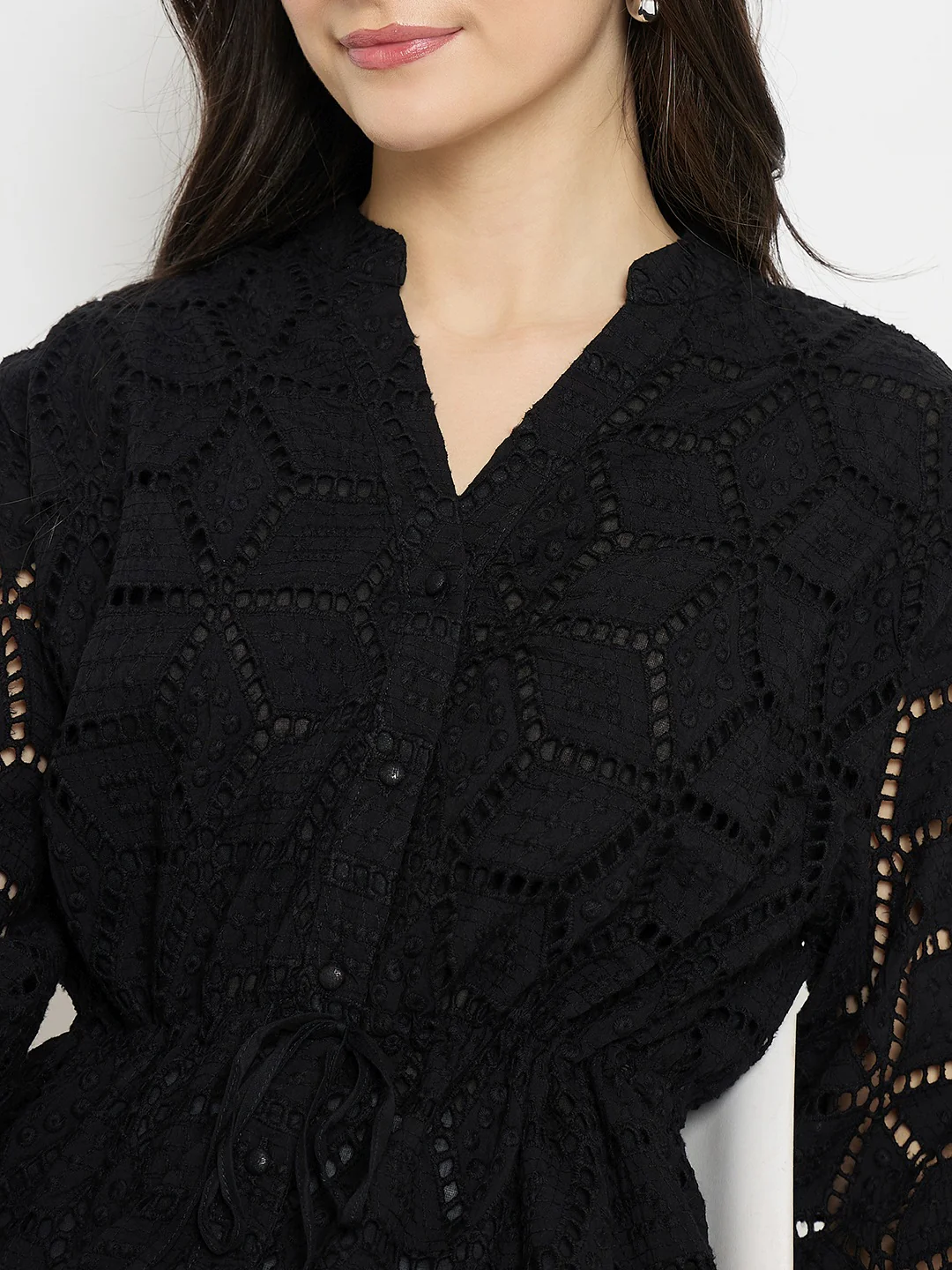 Madame Black Cotton Schiffli Peplum Top - Image 7