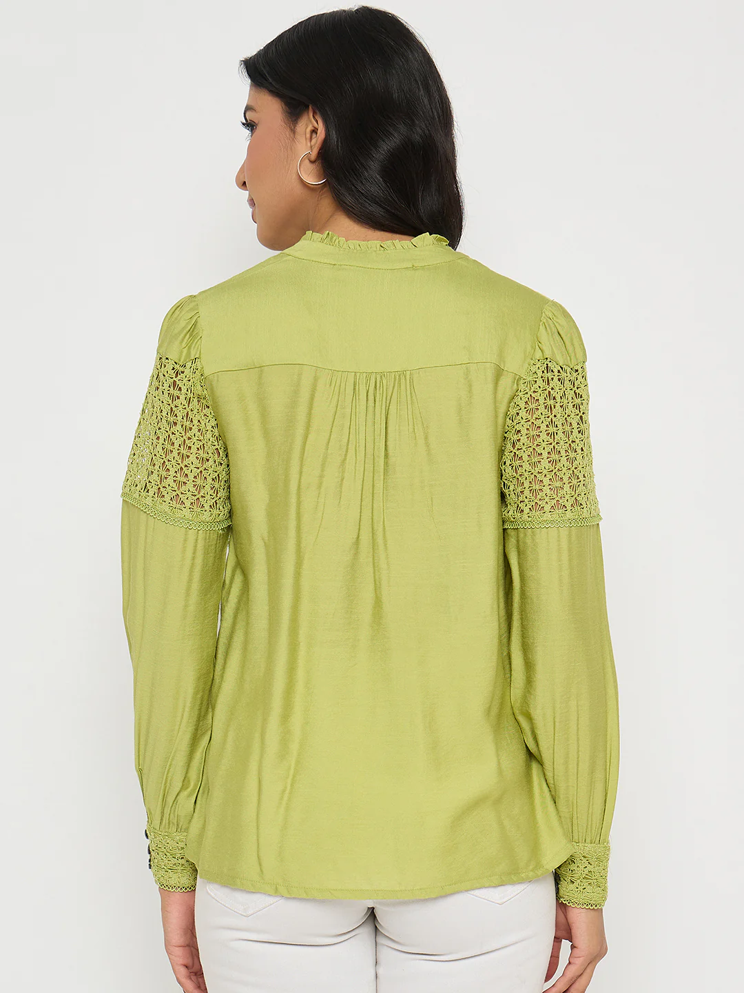 Madame Lace Detailed Pleated Front Green Top - Image 6