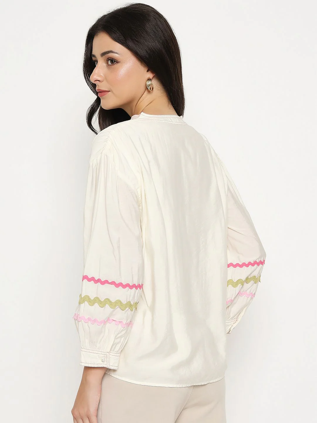 Madame Rayon Blend Dori Embroidered Off White Top - Image 6