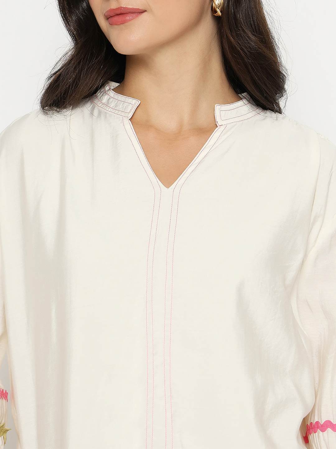 Madame Rayon Blend Dori Embroidered Off White Top - Image 7