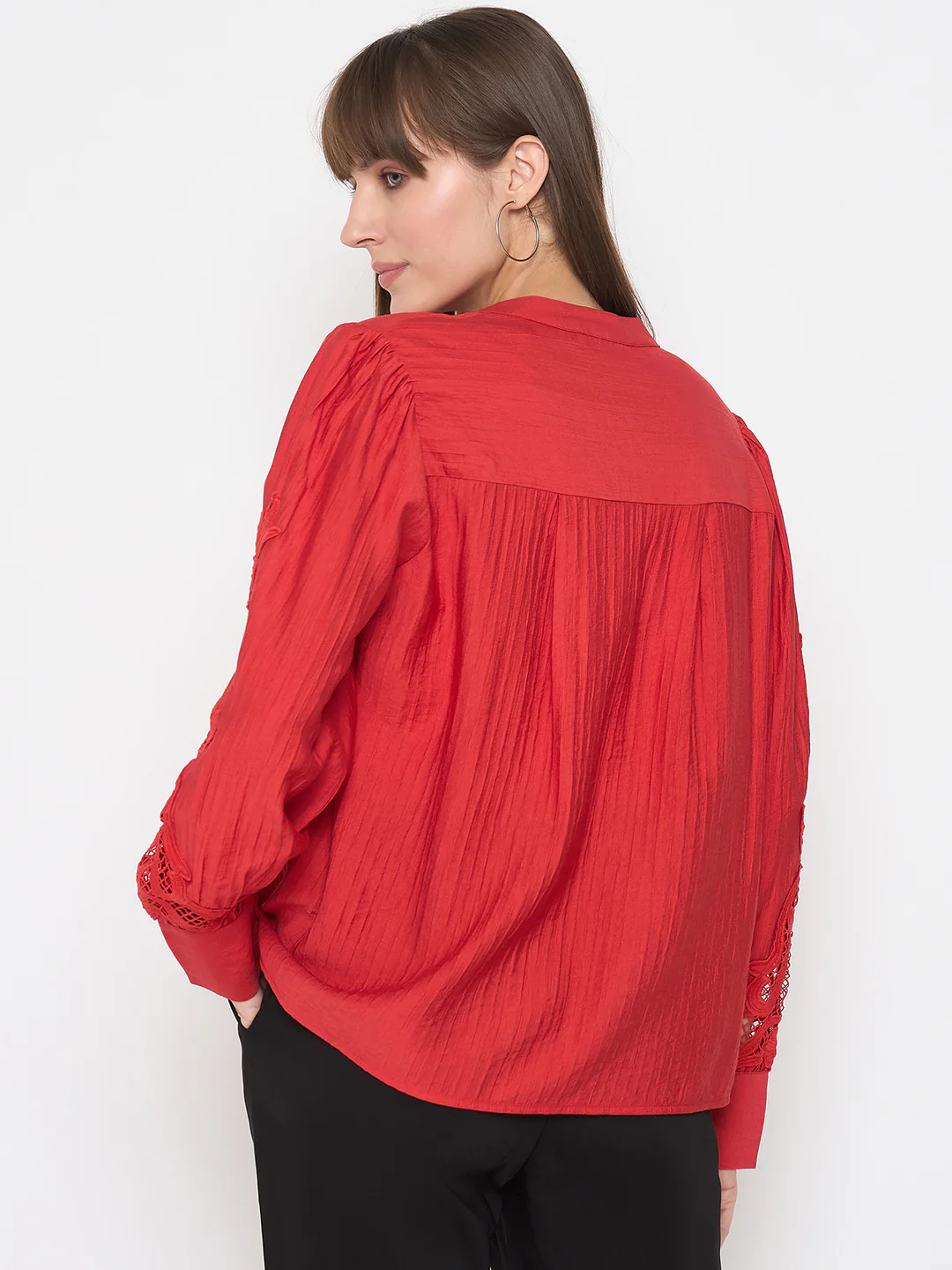Madame Nylon Buttoned and Patched Red Top - Image 6