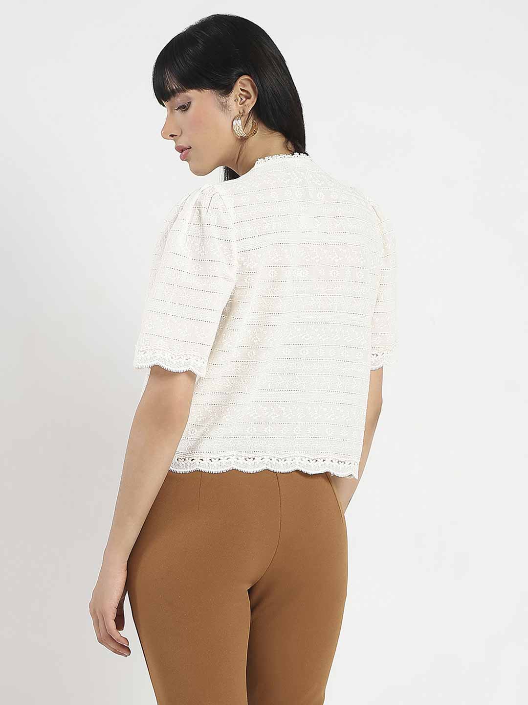 Madame Scalloped Beige Cotton Top - Image 5