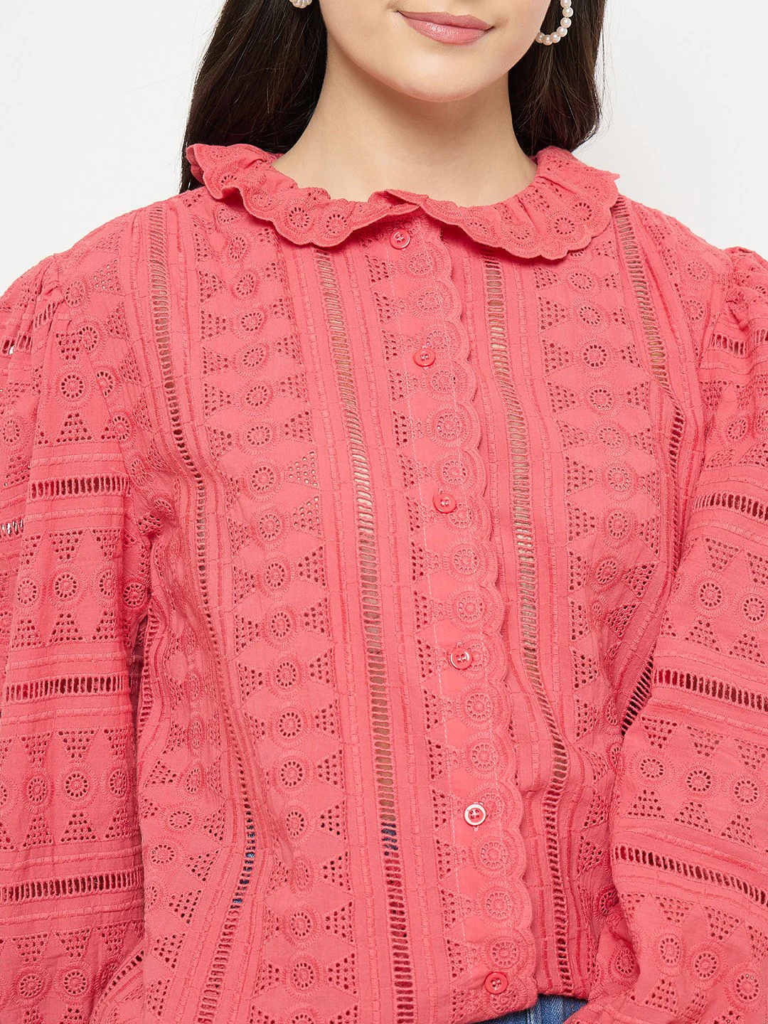 Madame Coral Cotton Lace Fabric Top - Image 7