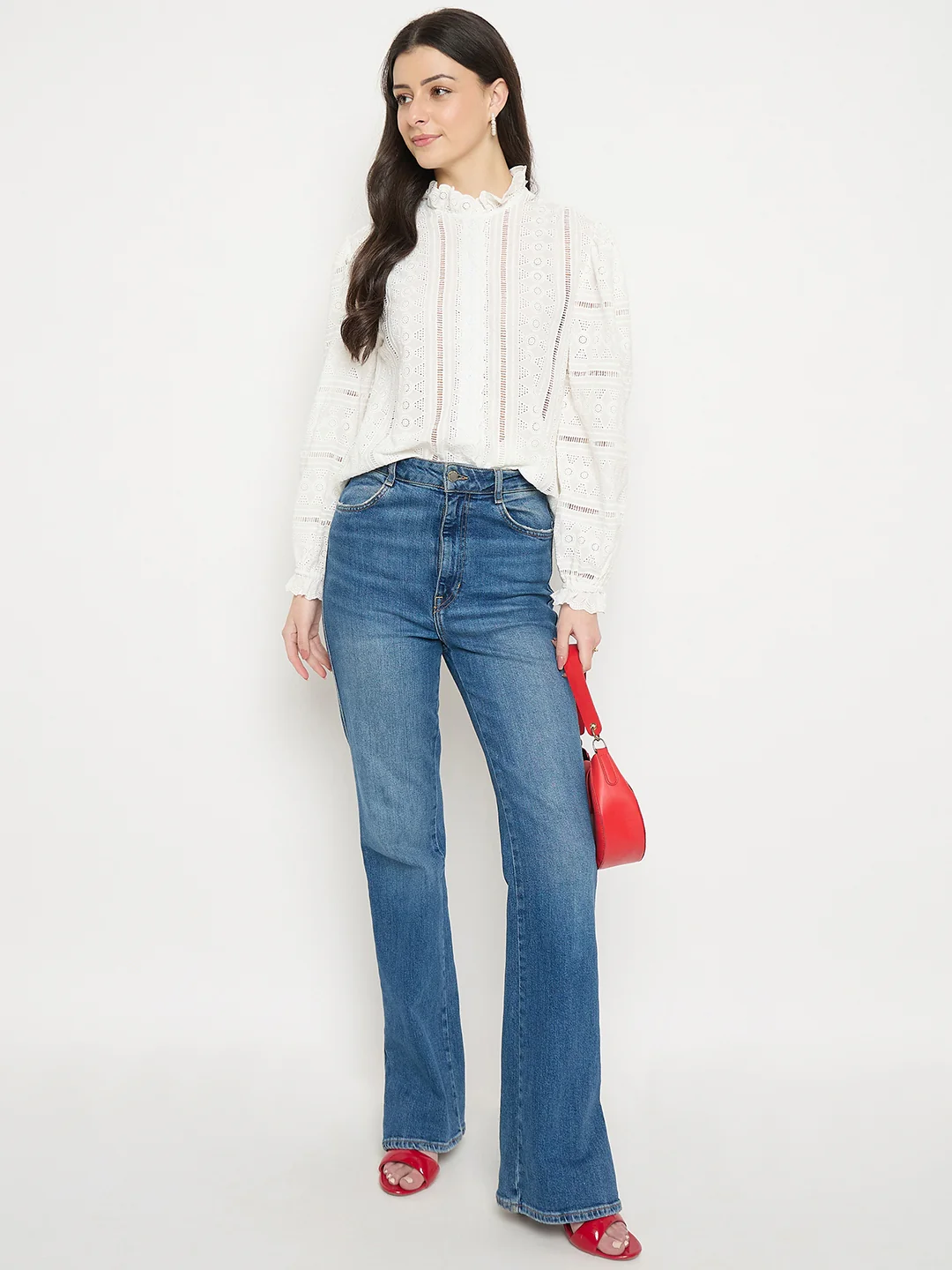 Madame Off White Lace Detailed Cotton Top - Image 4