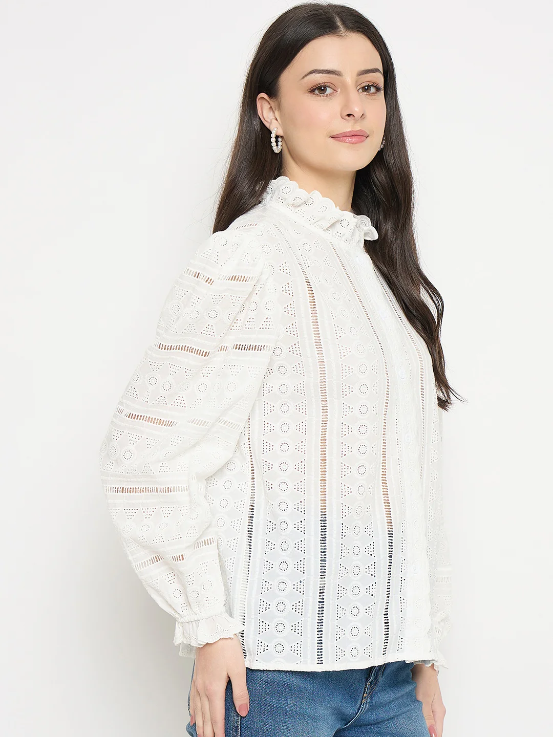 Madame Off White Lace Detailed Cotton Top - Image 5